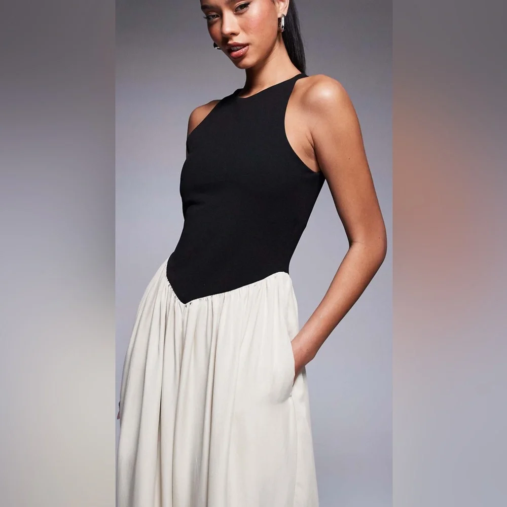 ASOS Wide Leg Cupro Jumpsuit – Two-Tone, Sleeveless, Chic - Picture 3 of 7